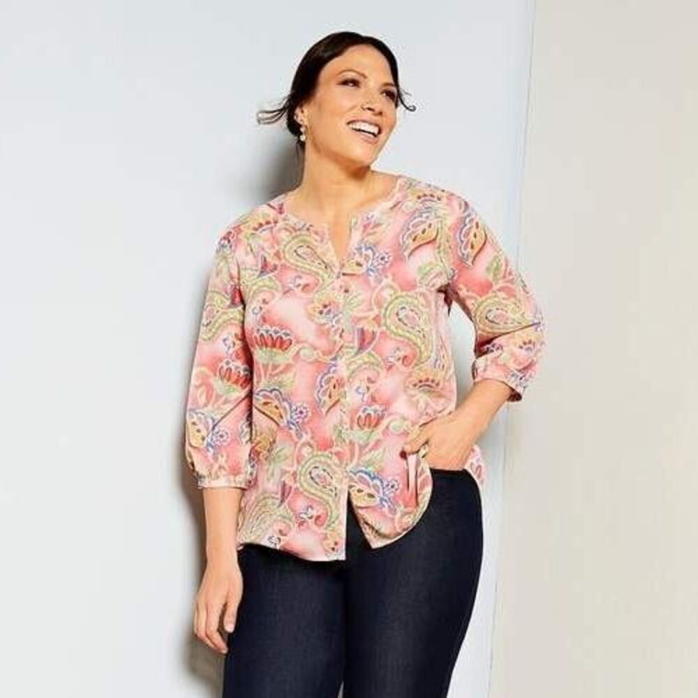 Investments Pink Paisley Split-Neck Tunic